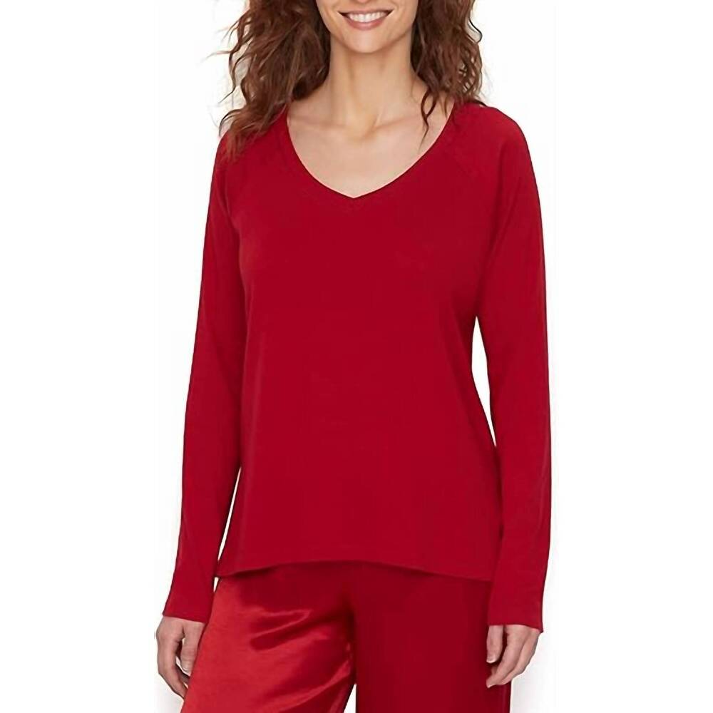 NEW PJ HARLOW frankie v rib long-sleeve top in red